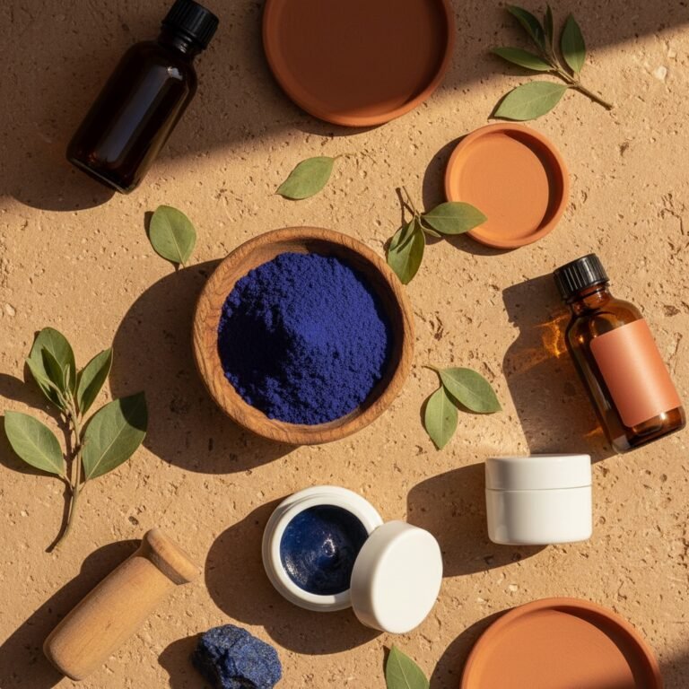 Nila indigo powder in wooden bowl