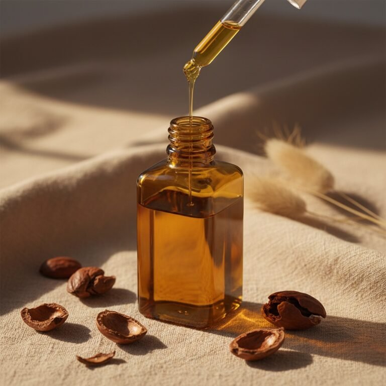 Golden argan oil pour from dropper