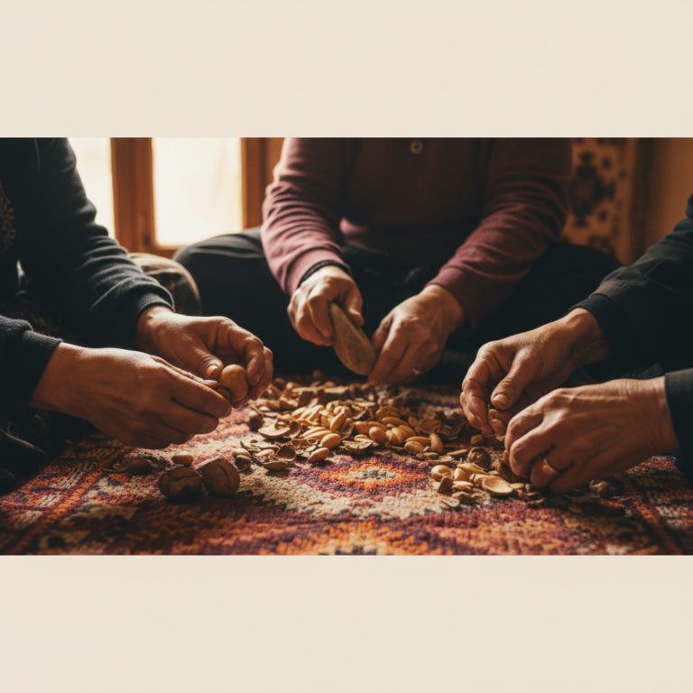 Amazigh Berber women cracking argan nuts in a Moroccan cooperative — Souk Atlas