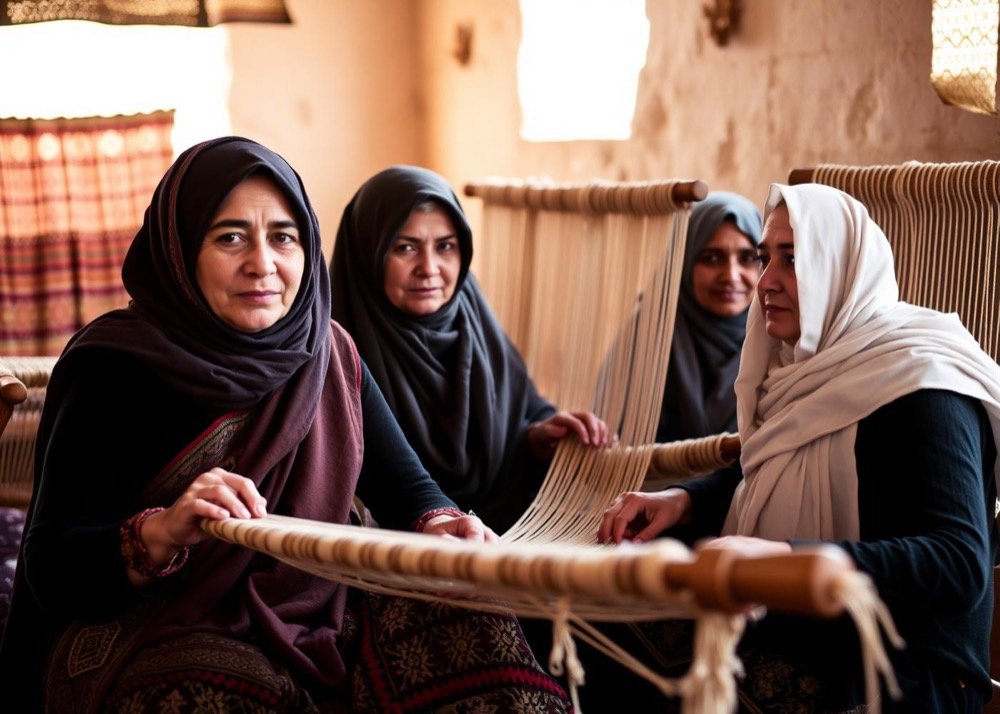 Artisans in a Moroccan weaving cooperative