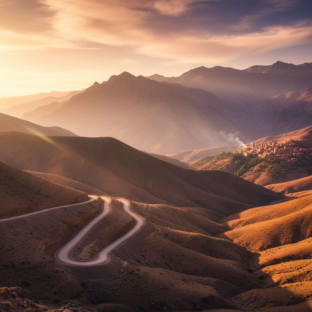 High Atlas Mountains of Morocco at golden hour