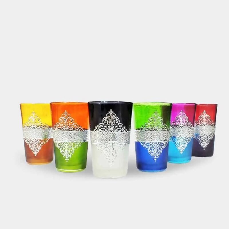 Silver Arabesque Tea Glasses — Ombré Glass Set of 6
